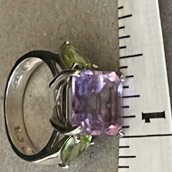 LG Rose de France Amethyst & Peridot Cocktail Ring a Heavy Sterling Silver Ring - Picture 7 of 13